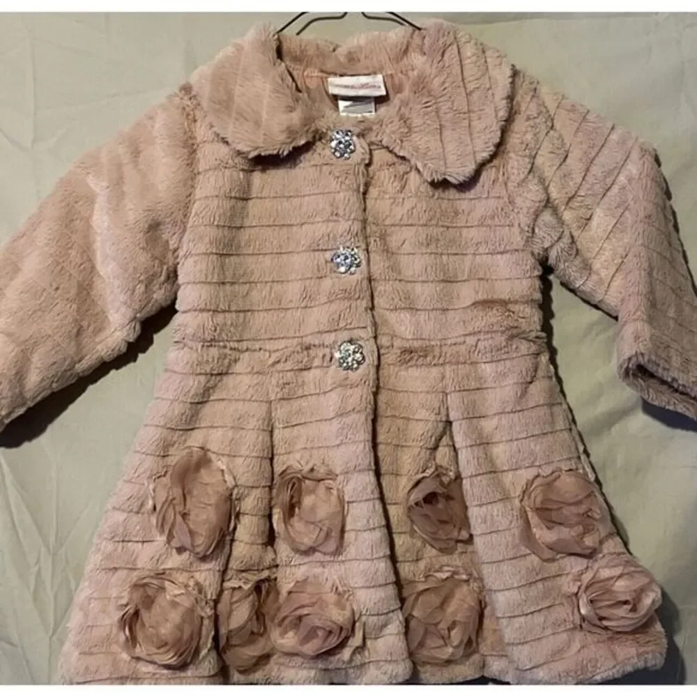 Little Lass Light Pink  Faux‎ Fur Fuzzy Jacket Coat Fashion Girls 12 Months